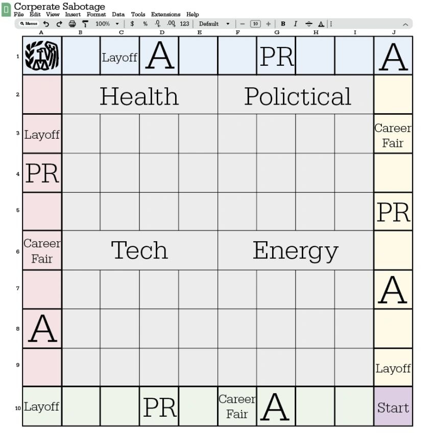 Corporate Sabotage prototype 1.5 board