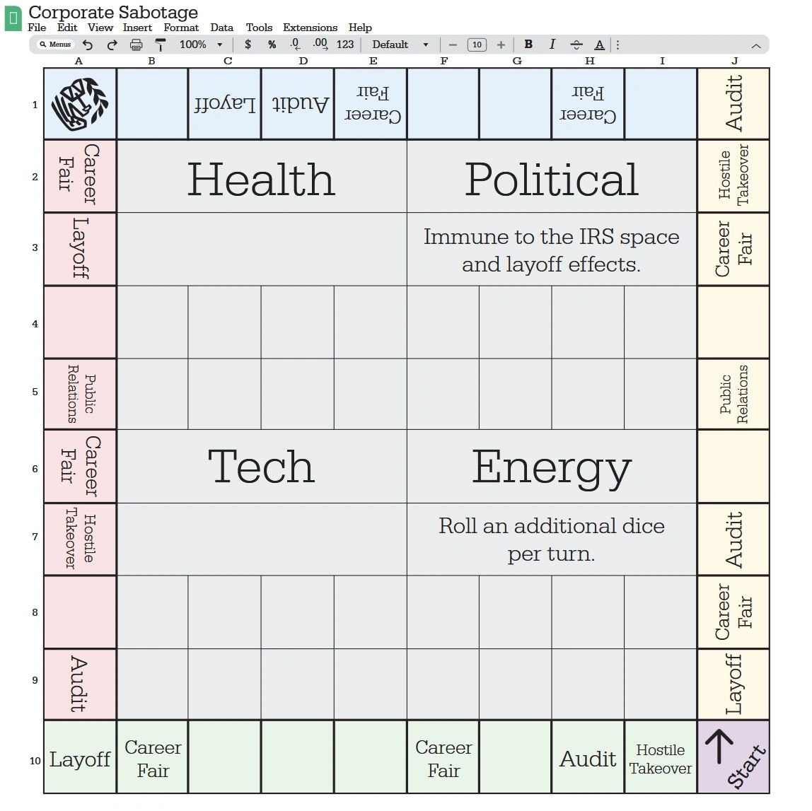 Corporate Sabotage prototype 2 board